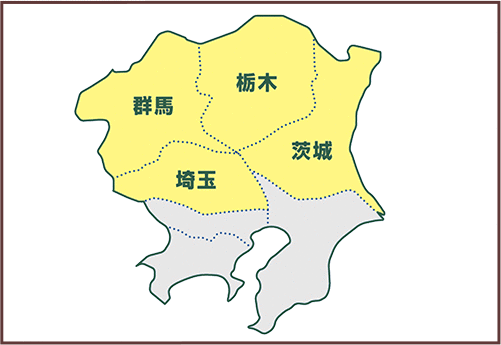 4県(栃木県・茨城県・埼玉県・群馬県)の地図
